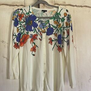 Talbots Ivory/Floral Cardigan. XL